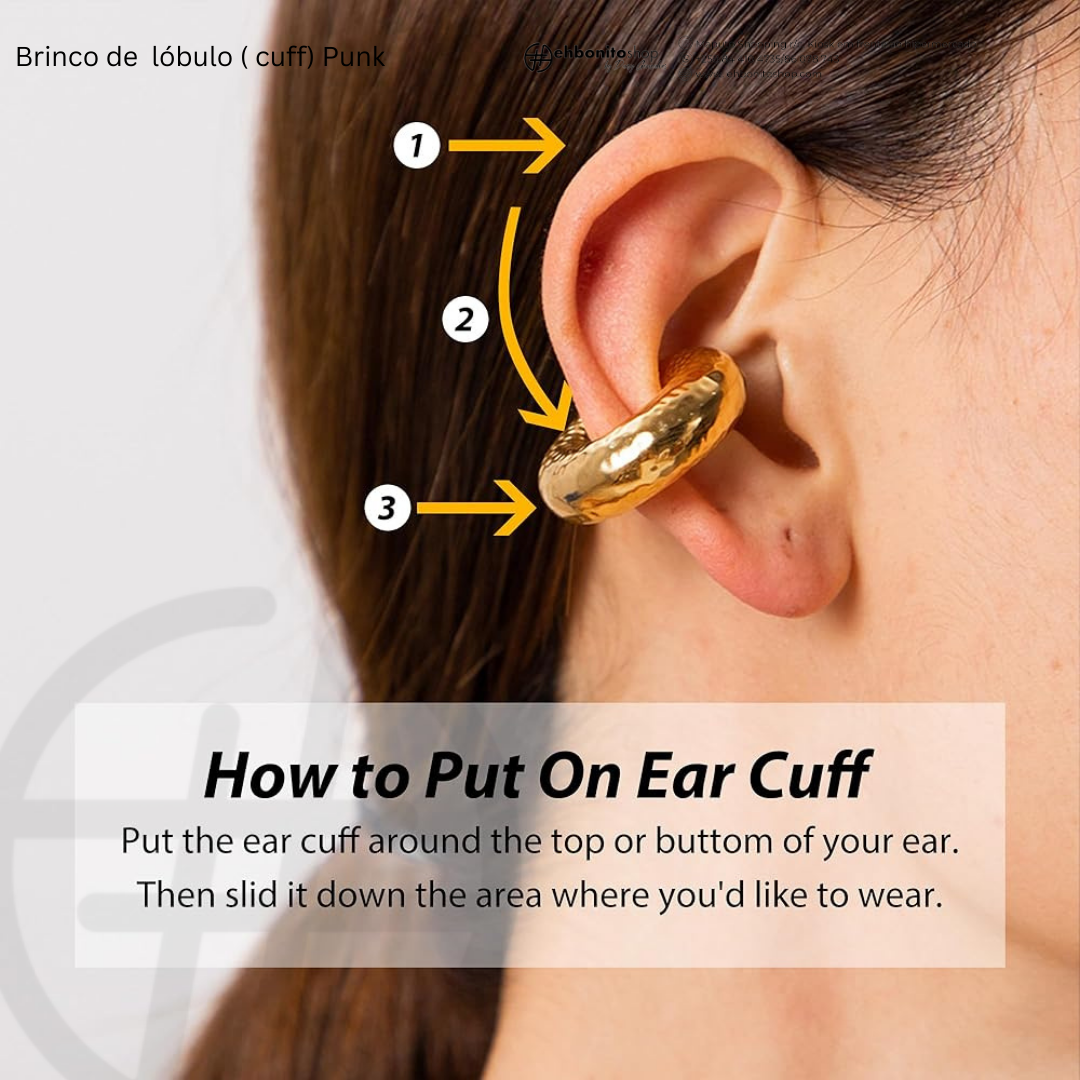 PUNK - BRINCO para Lóbulo ( Cuff) banhado a ouro de 18k - EhbonitoshopMoz