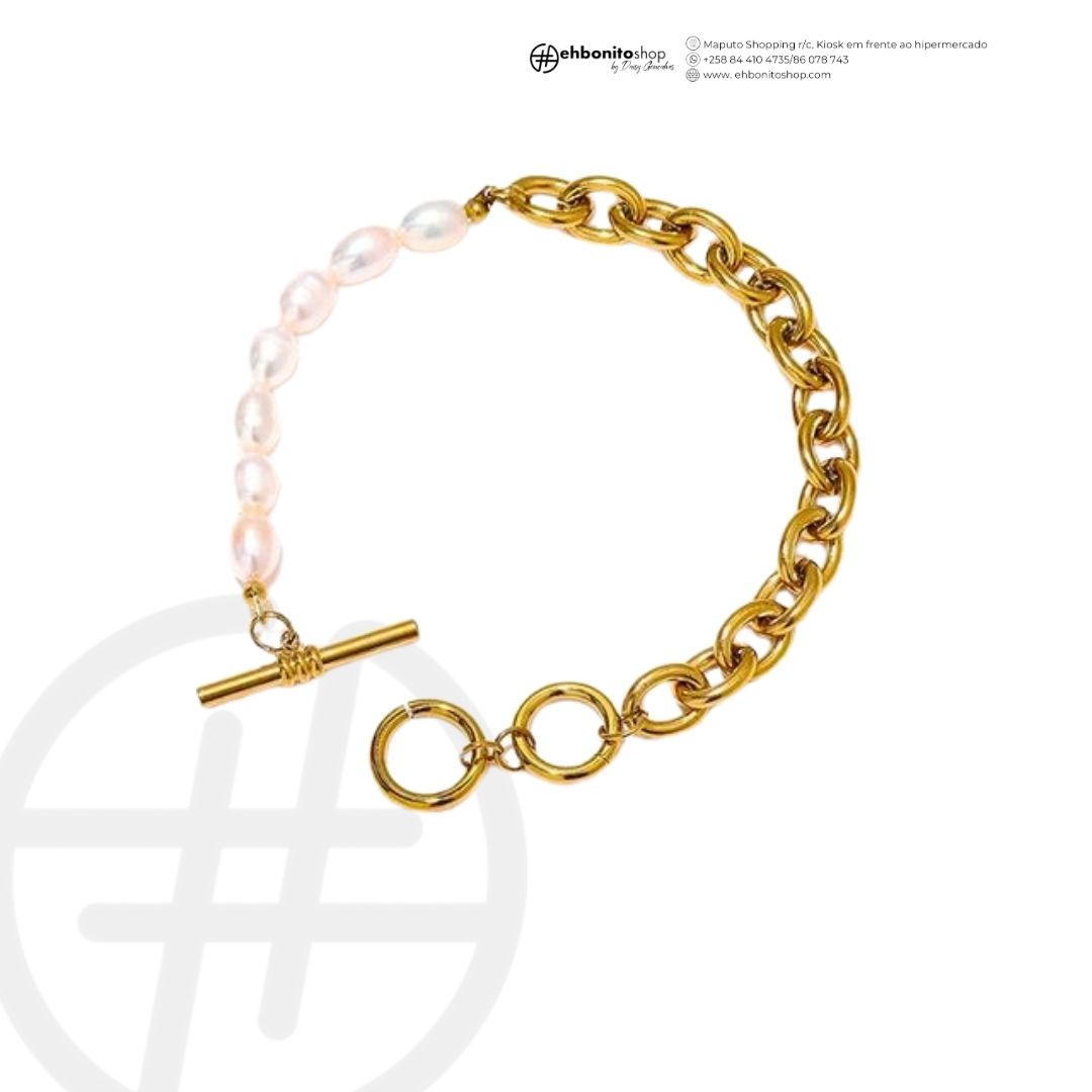 Margareth - Pulseira de corrente e pérolas banho de ouro 18k - EhbonitoshopMoz