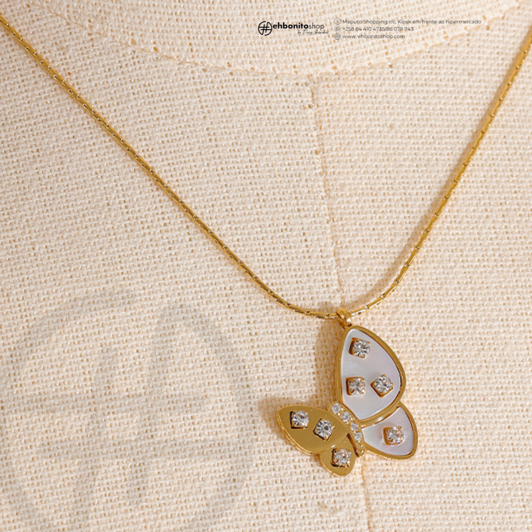 MARIPOSA MARINA- COLAR COM PINGENTE BORBOLETA banho Ouro 18k - EhbonitoshopMoz