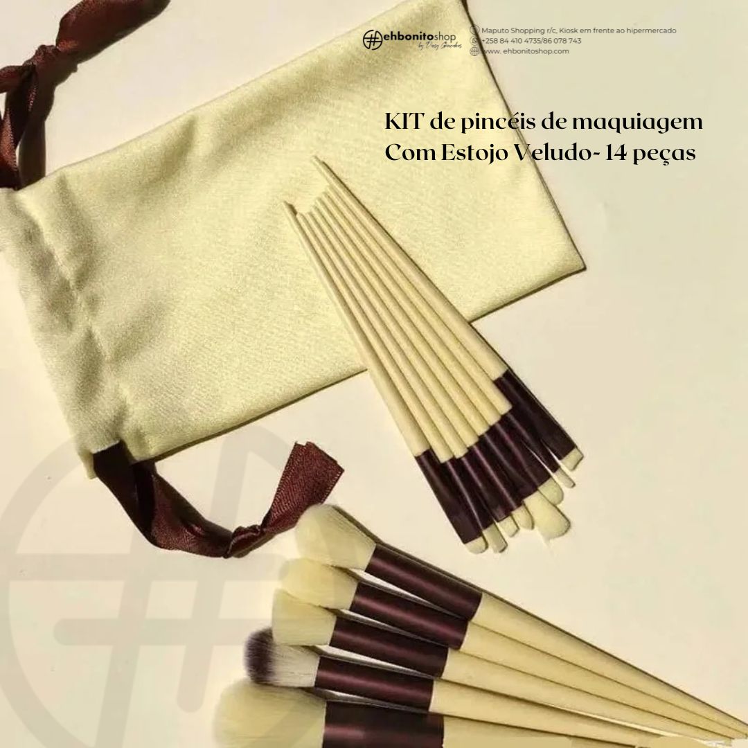 KIT de pincéis de maquiagem Com Estojo Veludo- 14 peças - EhbonitoshopMoz