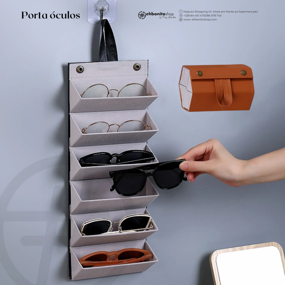 Organizador de Óculos com 5 Compartimentos, Caixa de Armazenamento de Óculos em PU, Expositor para Múltiplos Óculos - EhbonitoshopMoz