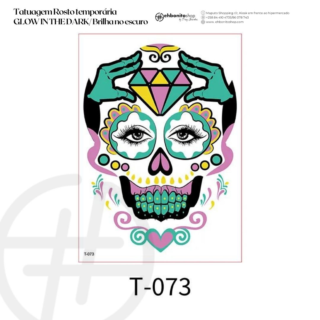 Tatuagem Rosto temporária GLOW IN THE DARK/ Brilha no escuro - EhbonitoshopMoz