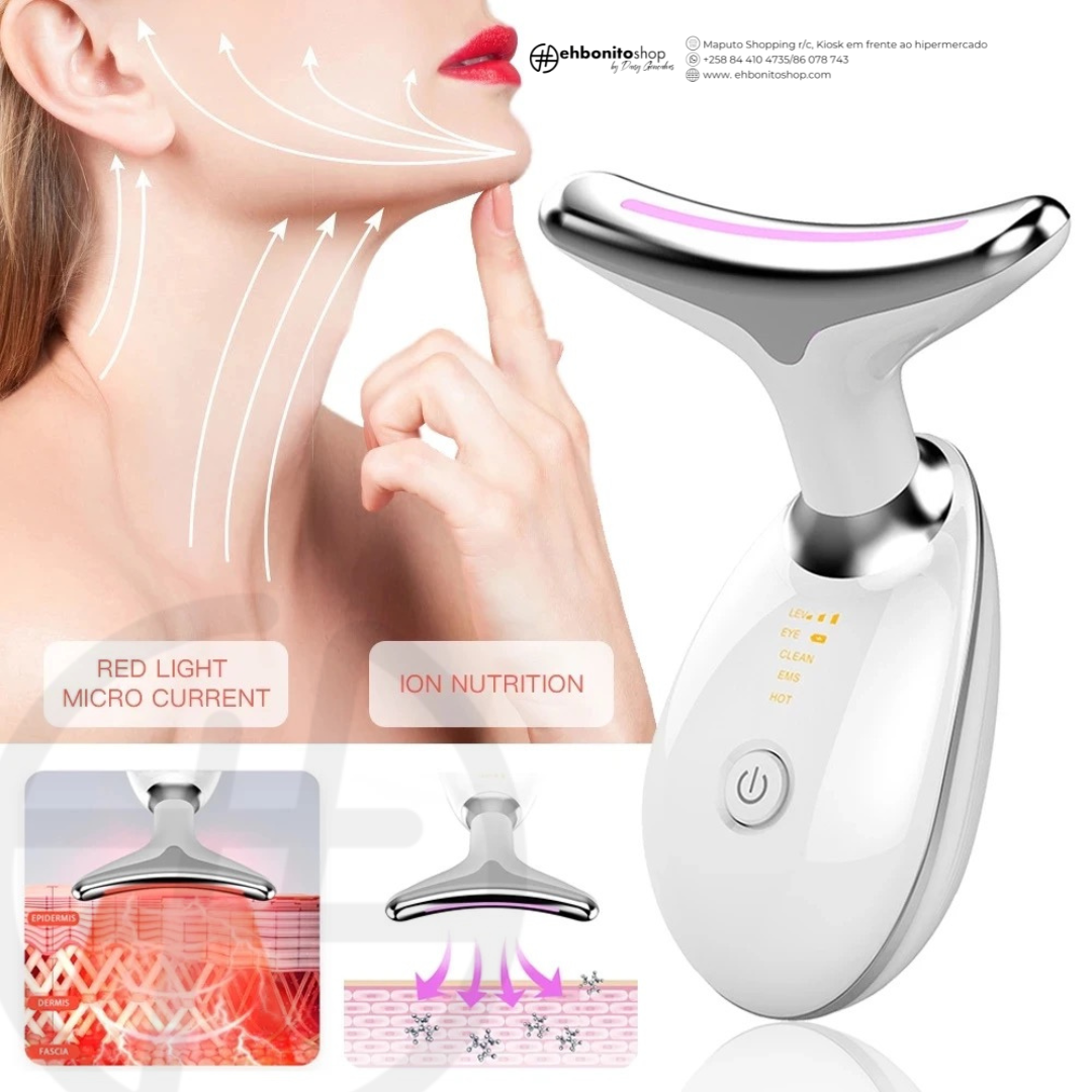 PRÉ-VENDA: Massageador Facial EMS Rejuvenescedor para Rosto e Pescoço com Fototerapia - EhbonitoshopMoz