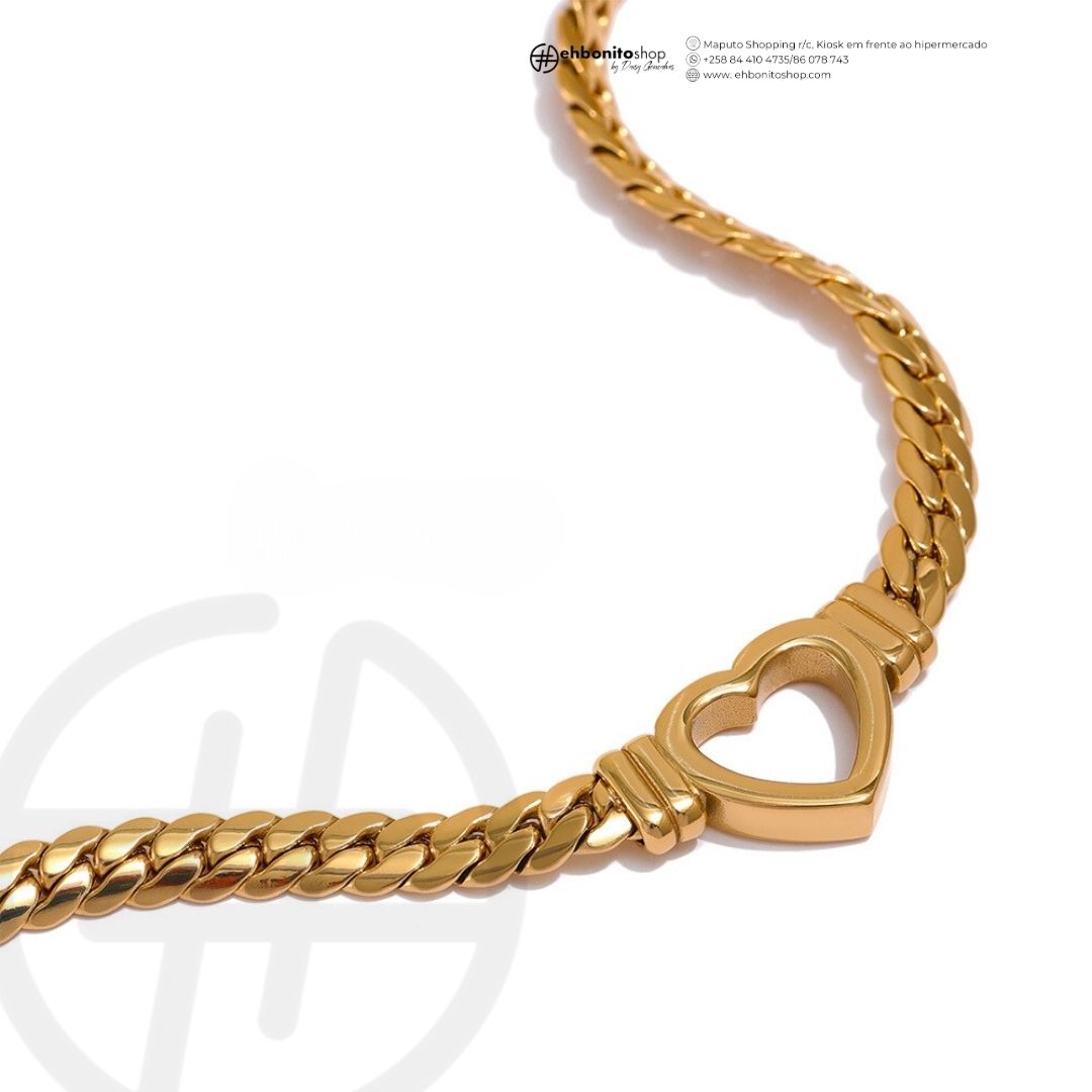 Shelly - Colar e Pulseira em corrente unido por um coração banhado a ouro de 18k - EhbonitoshopMoz