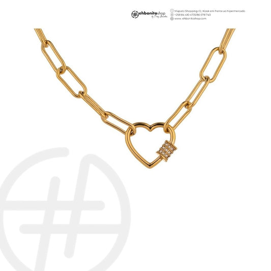 Bia - Colar com pingente e zirconias com banho de ouro 18k - EhbonitoshopMoz