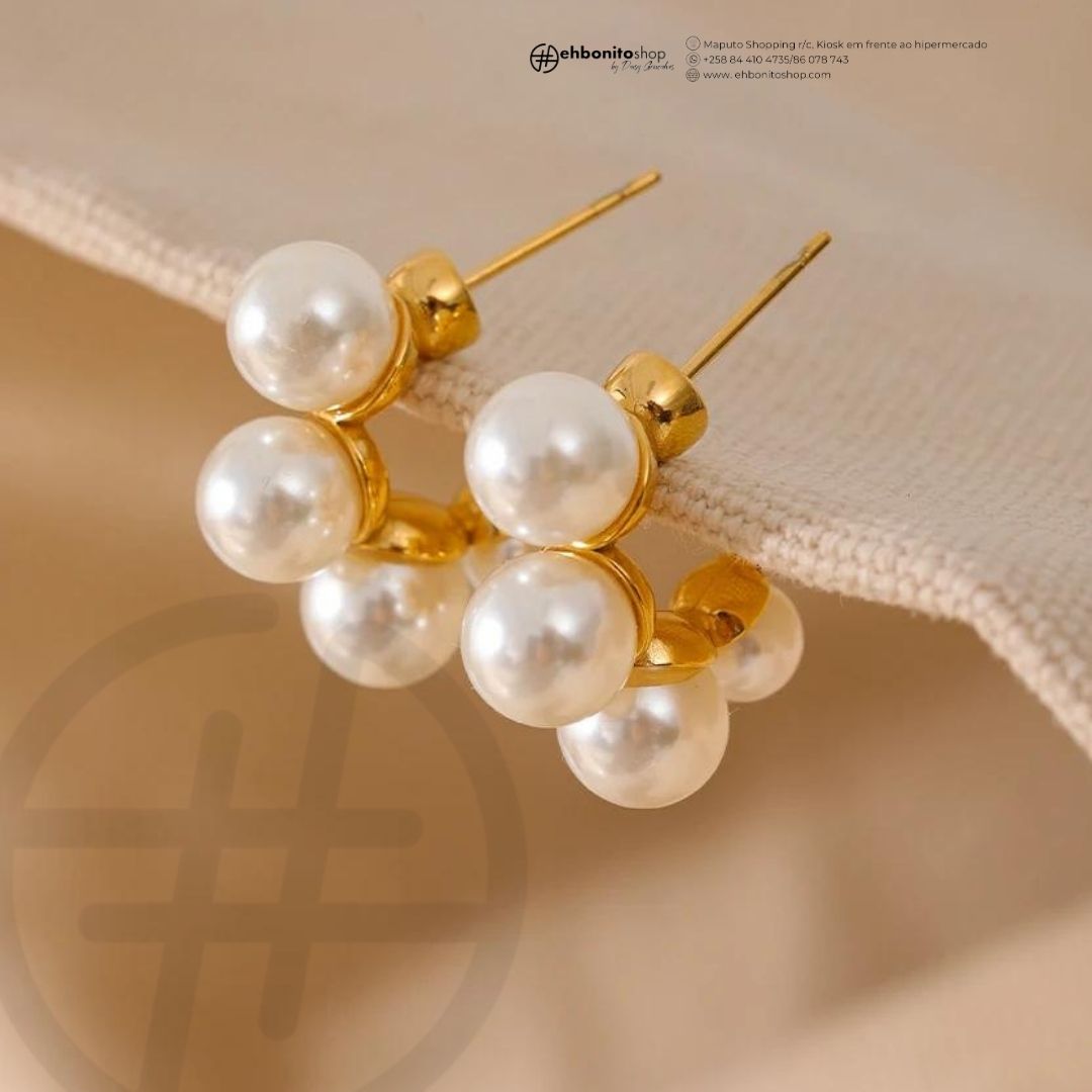Lena - Argolas com perolas banhado a ouro de 18k - EhbonitoshopMoz