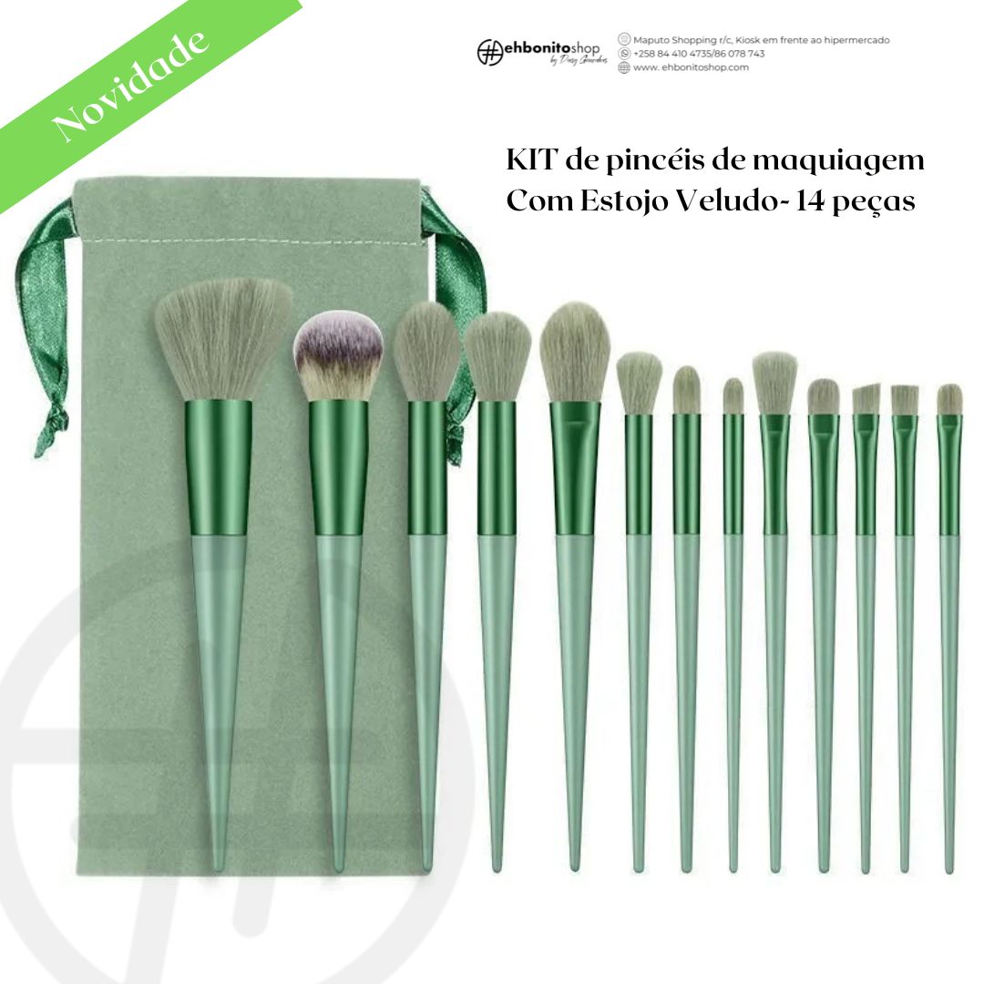 KIT de pincéis de maquiagem Com Estojo Veludo- 14 peças - EhbonitoshopMoz