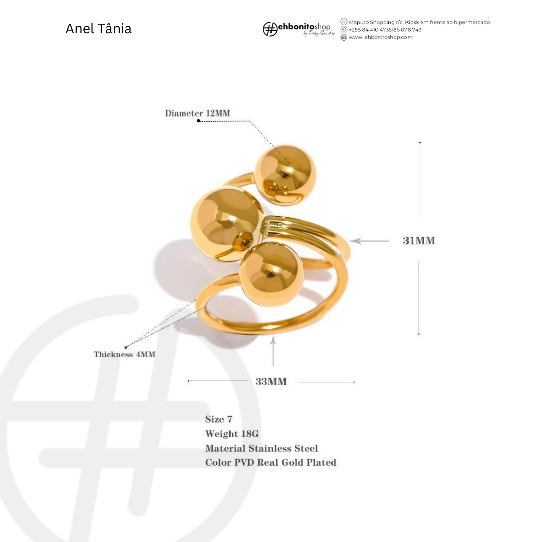 CAMILA - ANEL espiral com bolas banhado a ouro de 18k - EhbonitoshopMoz