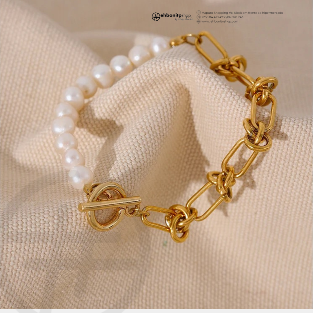 KATIA - COLAR PÉROLA E NÓS banho Ouro 18k - EhbonitoshopMoz
