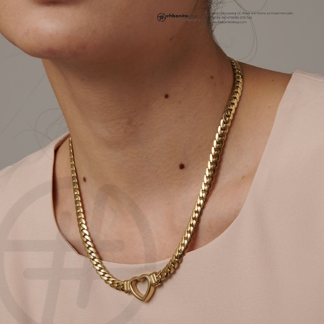 Shelly - Colar e Pulseira em corrente unido por um coração banhado a ouro de 18k - EhbonitoshopMoz