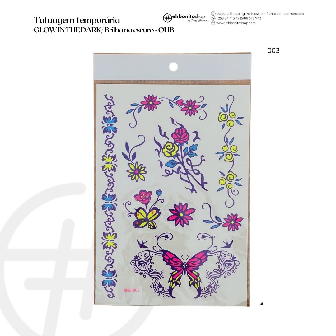 Tatuagem temporária GLOW IN THE DARK/ Brilha no escuro-OHB - EhbonitoshopMoz
