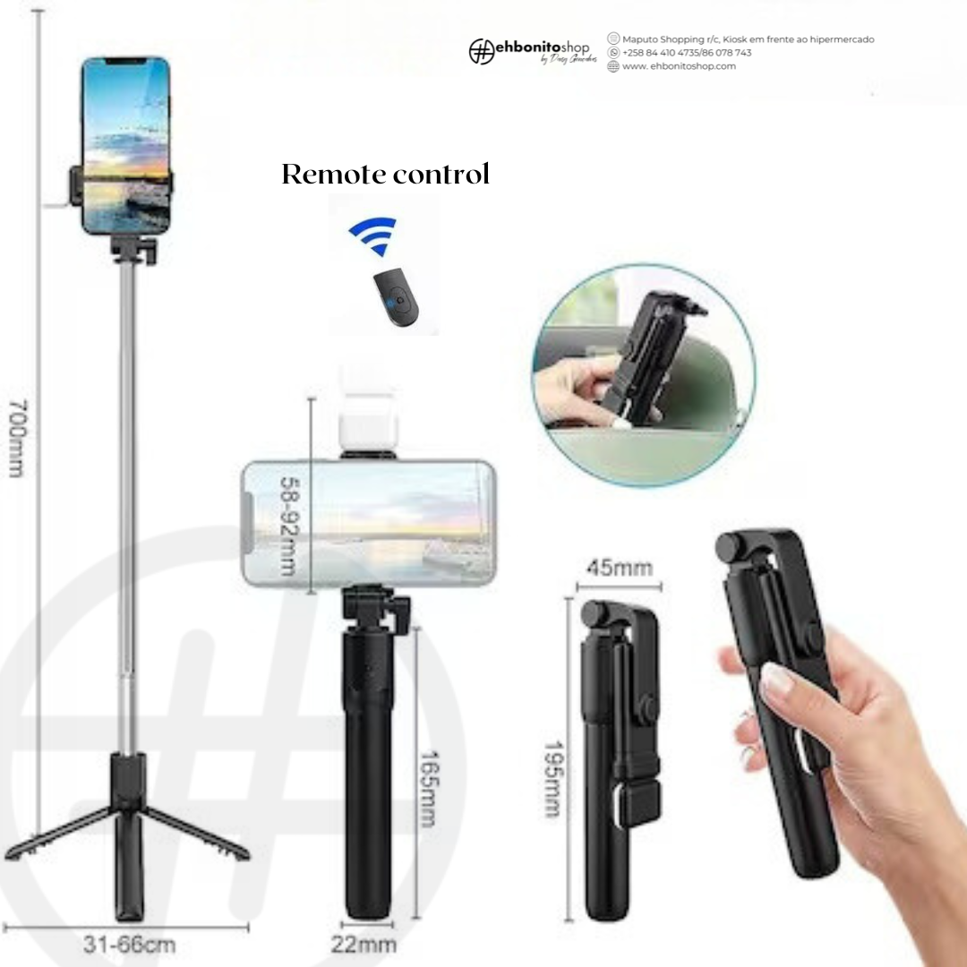 Selfie Stick Tripod Modelo R1S 3 em 1