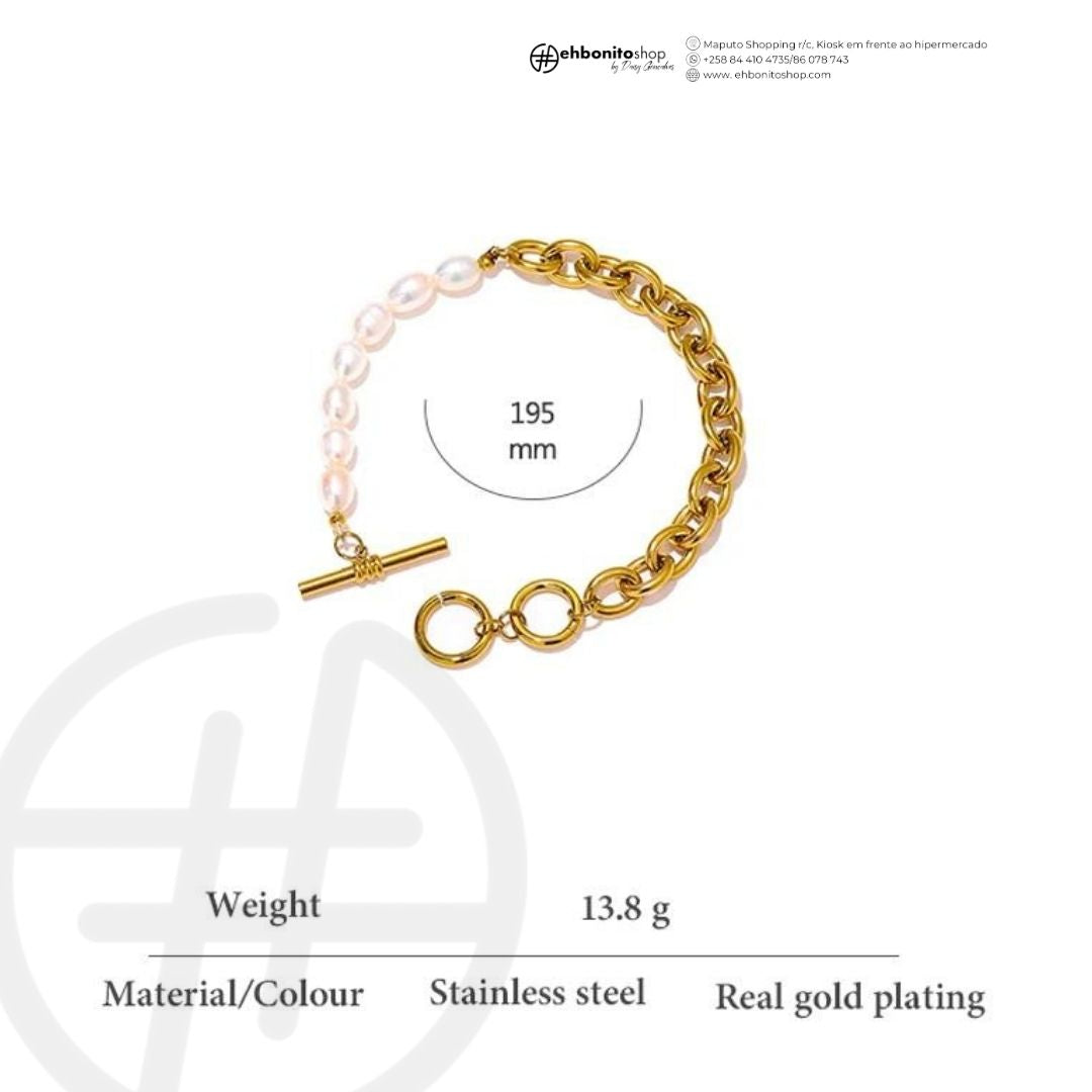 Margareth - Pulseira de corrente e pérolas banho de ouro 18k - EhbonitoshopMoz
