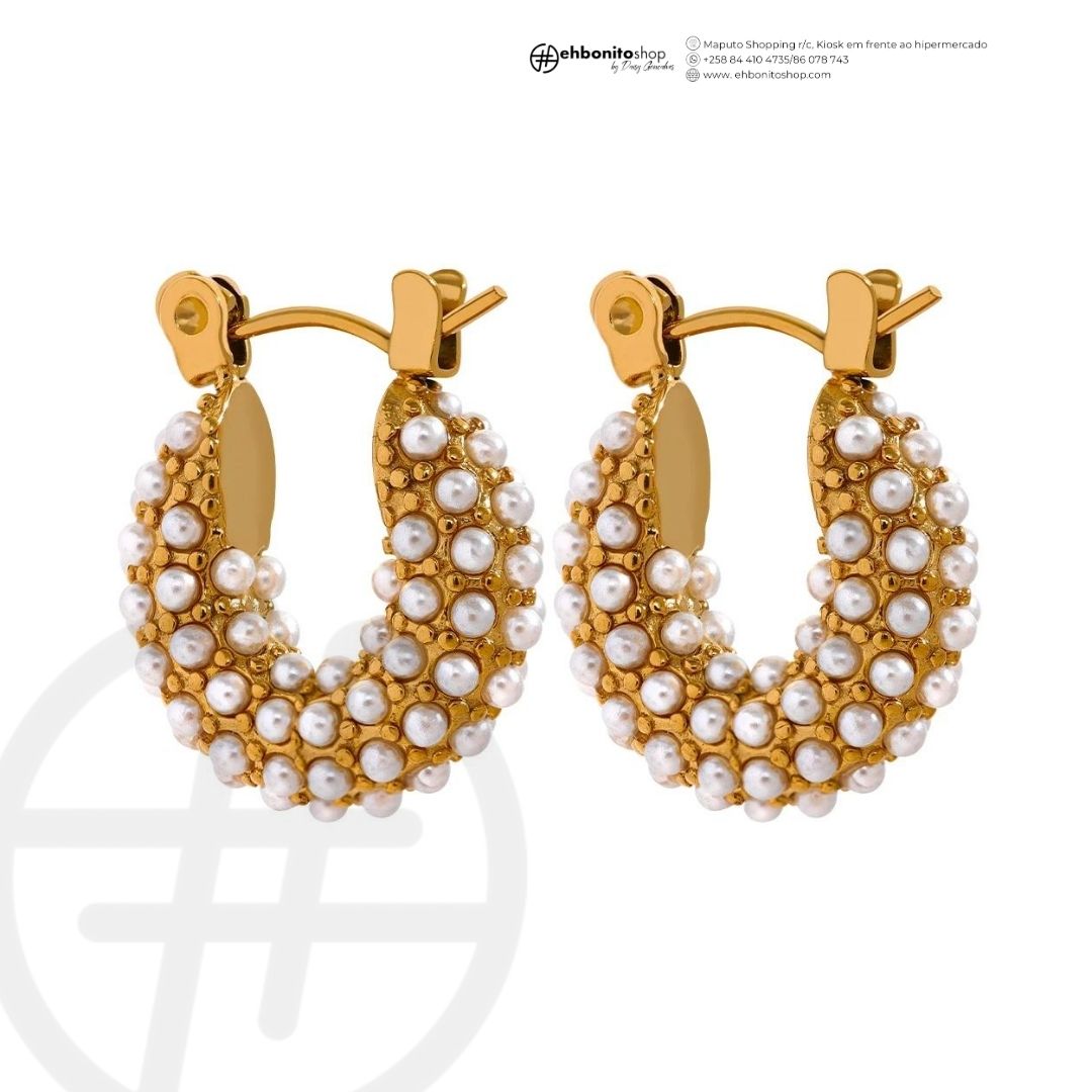 Malena - Argolas e Colar com Pingente cravejados de perolas banhado a ouro de 18k - EhbonitoshopMoz