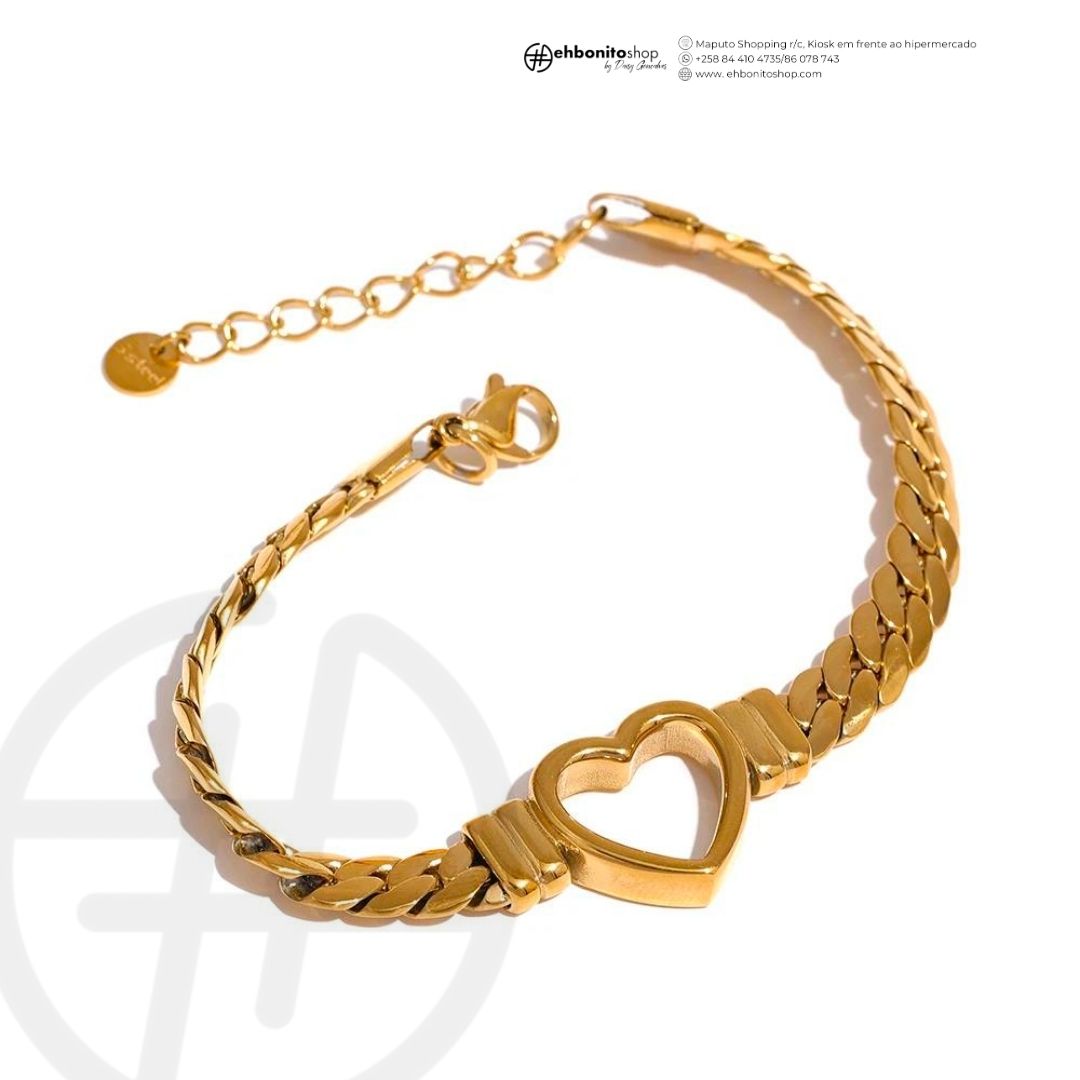 Shelly - Colar e Pulseira em corrente unido por um coração banhado a ouro de 18k - EhbonitoshopMoz