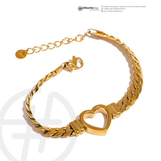 Shelly - Colar e Pulseira em corrente unido por um coração banhado a ouro de 18k - EhbonitoshopMoz