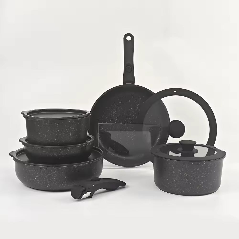 Conjunto de Panelas Antiaderentes com Cabo Removível, Compatível com Indução e Forno