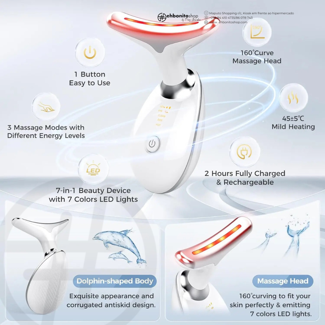 PRÉ-VENDA: Massageador Facial EMS Rejuvenescedor para Rosto e Pescoço com Fototerapia - EhbonitoshopMoz