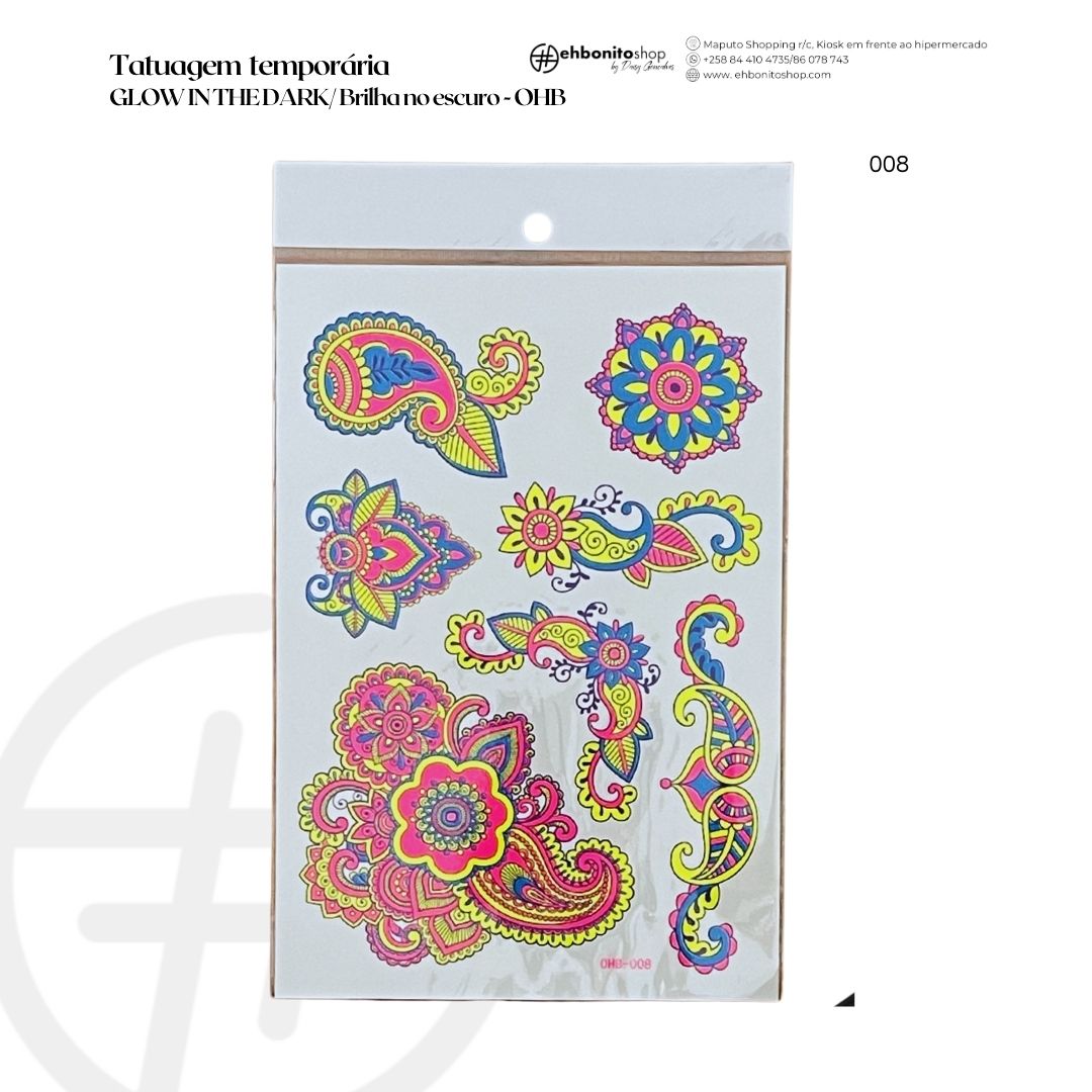 Tatuagem temporária GLOW IN THE DARK/ Brilha no escuro-OHB - EhbonitoshopMoz