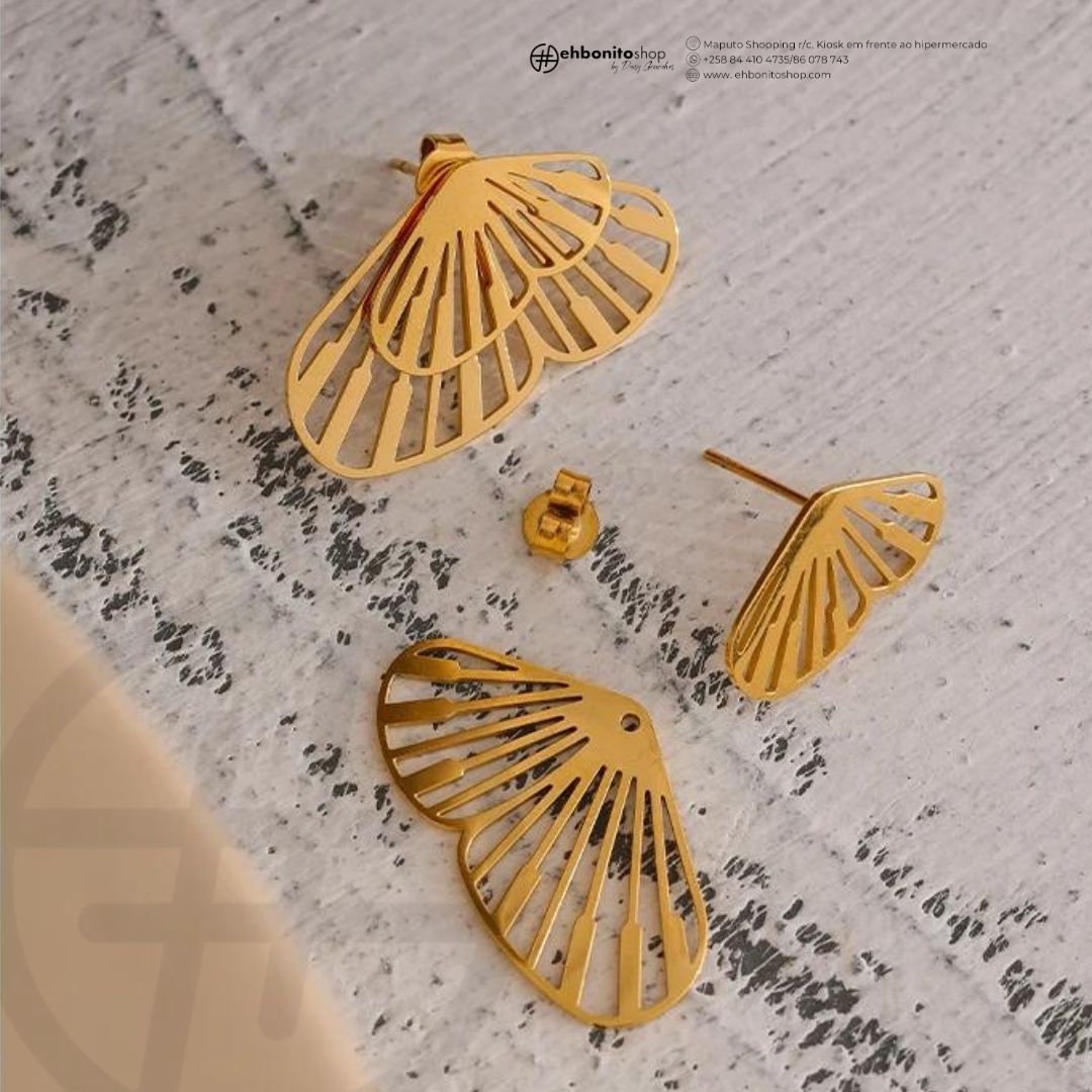 Liriel - brincos borboleta multi uso banhado a ouro de 18k - EhbonitoshopMoz