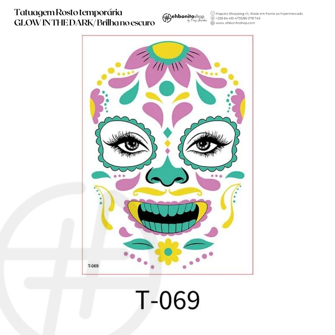 Tatuagem Rosto temporária GLOW IN THE DARK/ Brilha no escuro - EhbonitoshopMoz