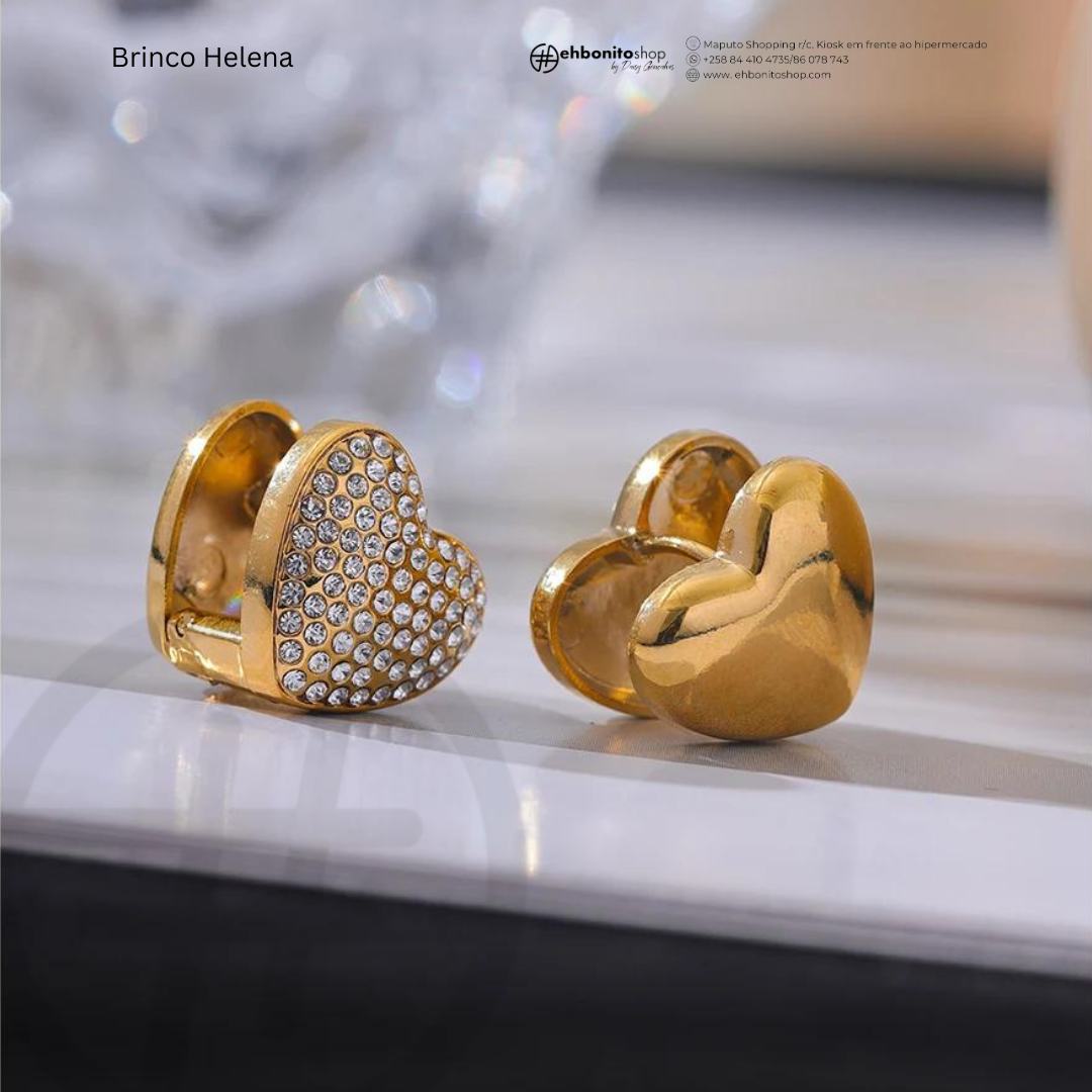 HELENA - BRINCO com 2 corações de zirconias banhado a ouro de 18k - EhbonitoshopMoz