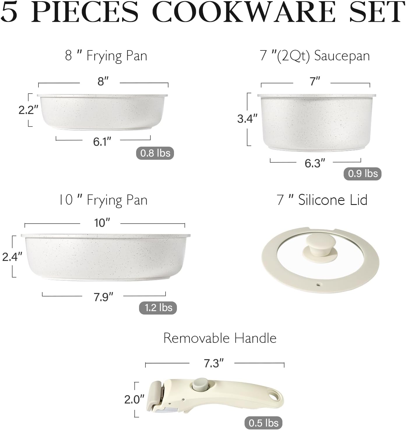 Conjunto de Panelas Antiaderentes com Cabo Removível, Compatível com Indução e Forno - EhbonitoshopMoz