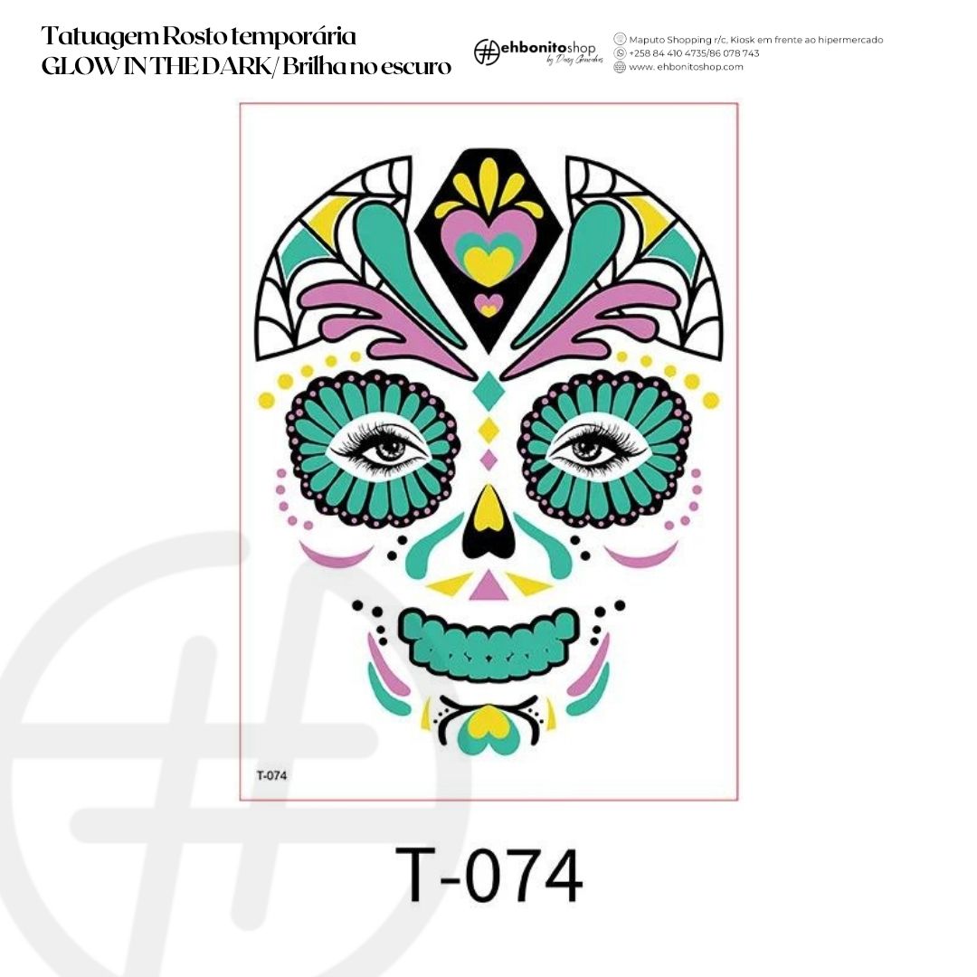 Tatuagem Rosto temporária GLOW IN THE DARK/ Brilha no escuro - EhbonitoshopMoz