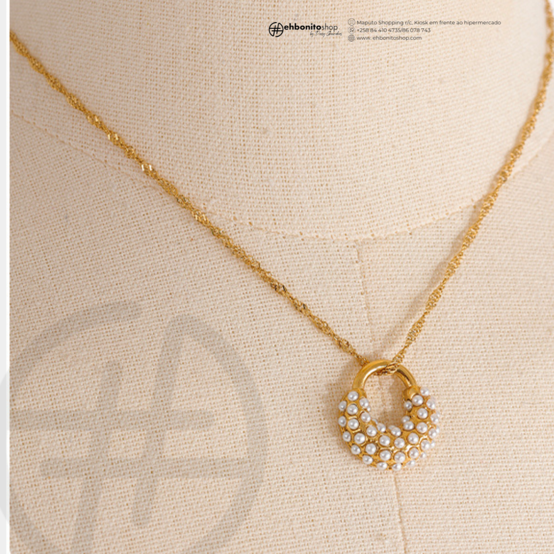 Malena - Argolas e Colar com Pingente cravejados de perolas banhado a ouro de 18k - EhbonitoshopMoz
