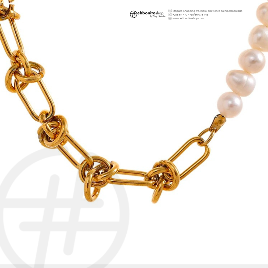 KATIA - COLAR PÉROLA E NÓS banho Ouro 18k - EhbonitoshopMoz