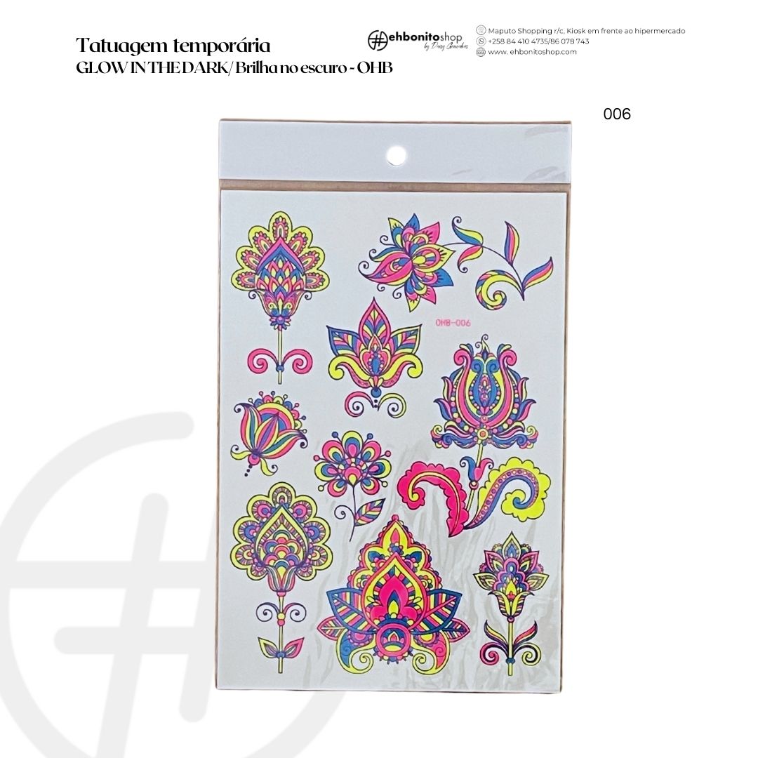 Tatuagem temporária GLOW IN THE DARK/ Brilha no escuro-OHB - EhbonitoshopMoz