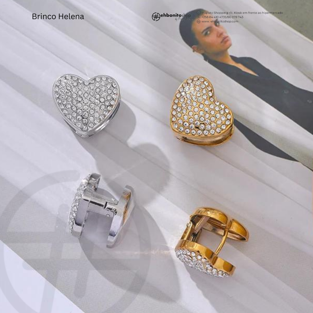 HELENA - BRINCO com 2 corações de zirconias banhado a ouro de 18k - EhbonitoshopMoz