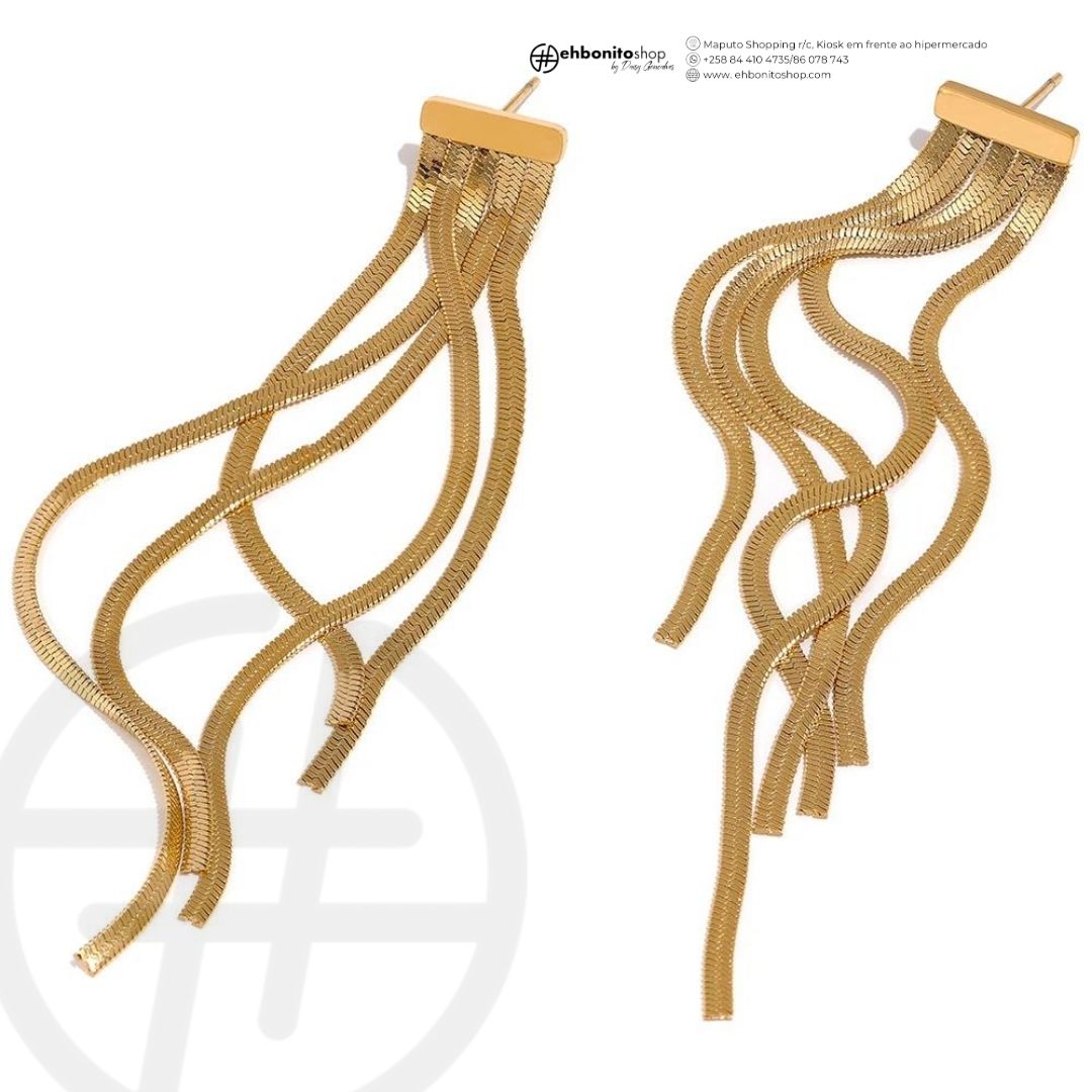 Aurea - brincos longos banhado a ouro de 18k - EhbonitoshopMoz