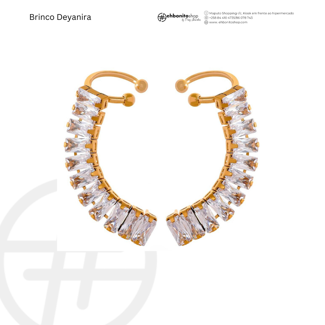 DEYANIRA - BRINCO com Zirconias, encaixe no lóbulo banhado a ouro de 18k - EhbonitoshopMoz