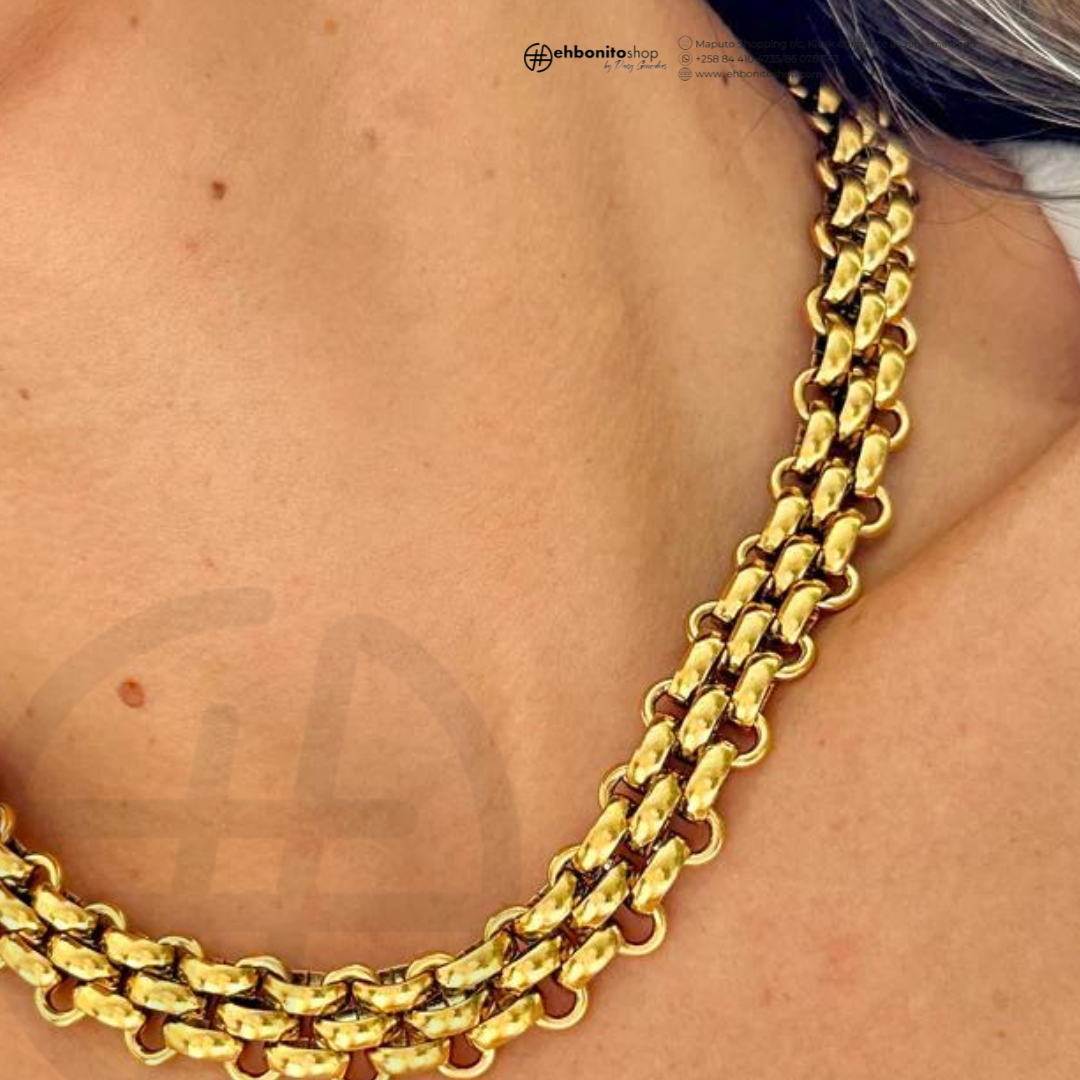 BIANCA - COLAR TRÍADE ELO PORTUGUES banho Ouro 18k - EhbonitoshopMoz