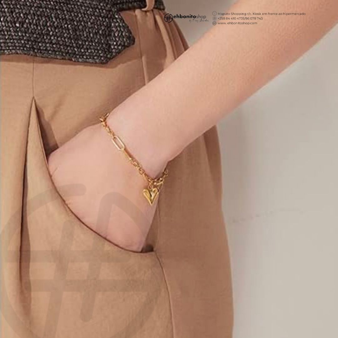 Rudith - Pulseira com correntes entrelaçadas com pingente de coração banhado a ouro de 18k - EhbonitoshopMoz