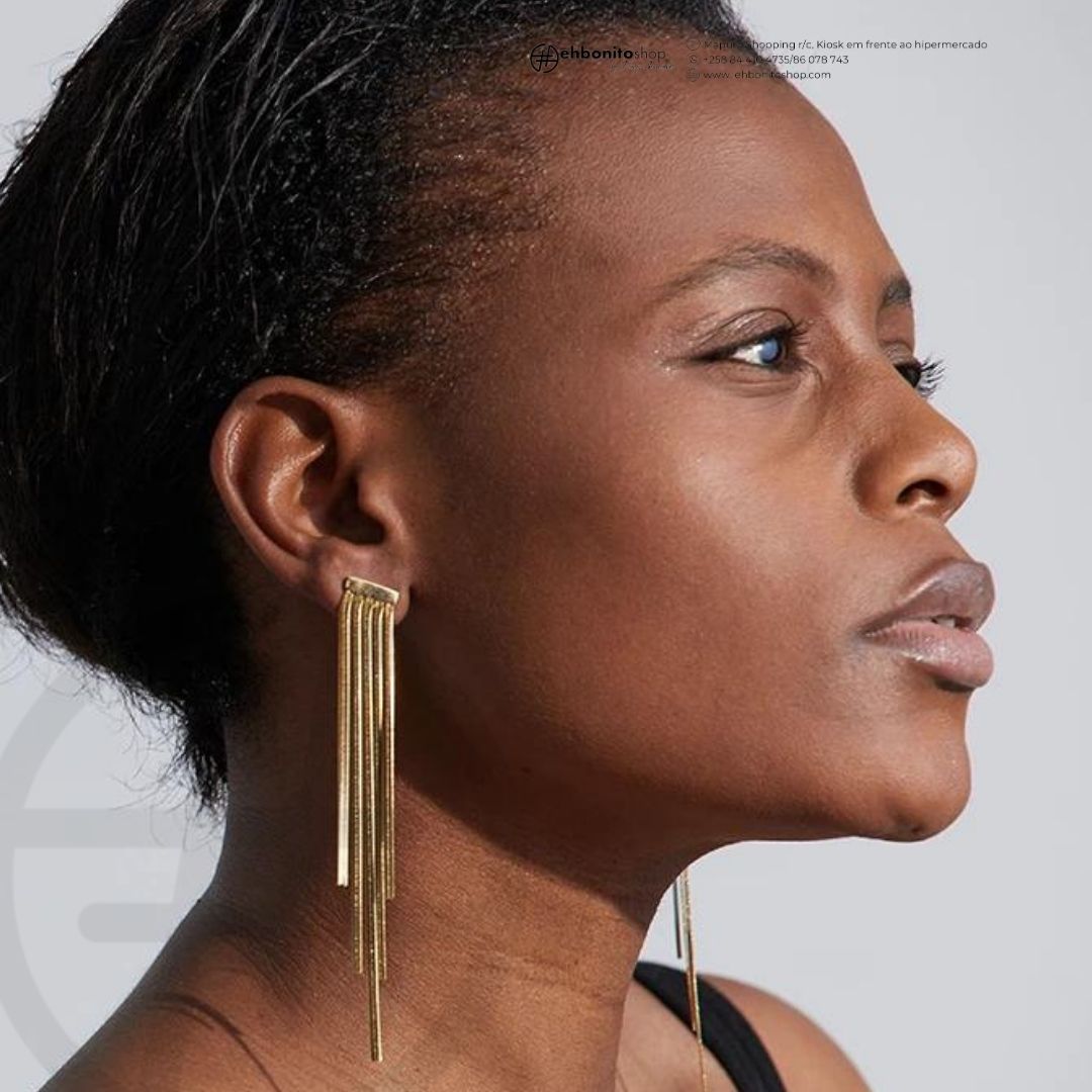 Aurea - brincos longos banhado a ouro de 18k - EhbonitoshopMoz