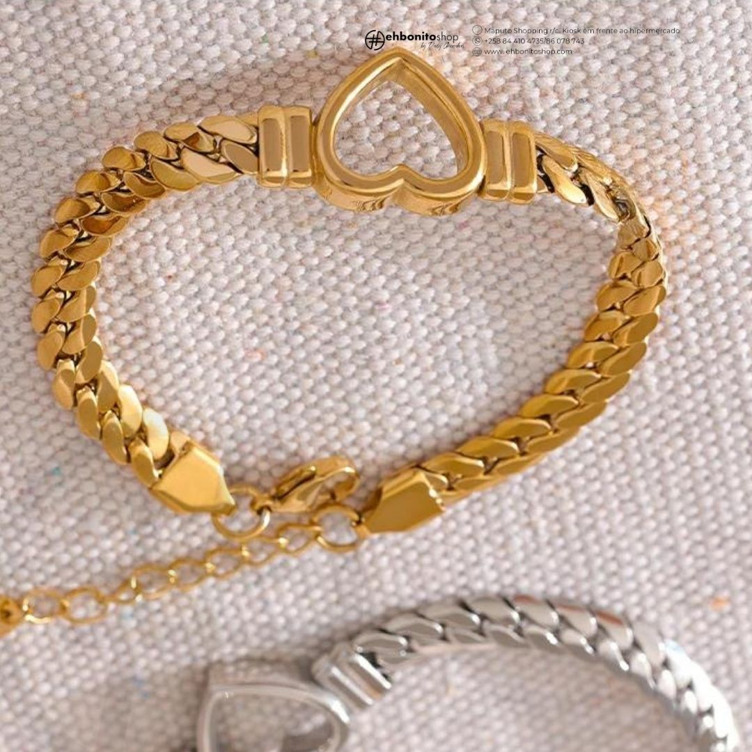 Shelly - Colar e Pulseira em corrente unido por um coração banhado a ouro de 18k - EhbonitoshopMoz