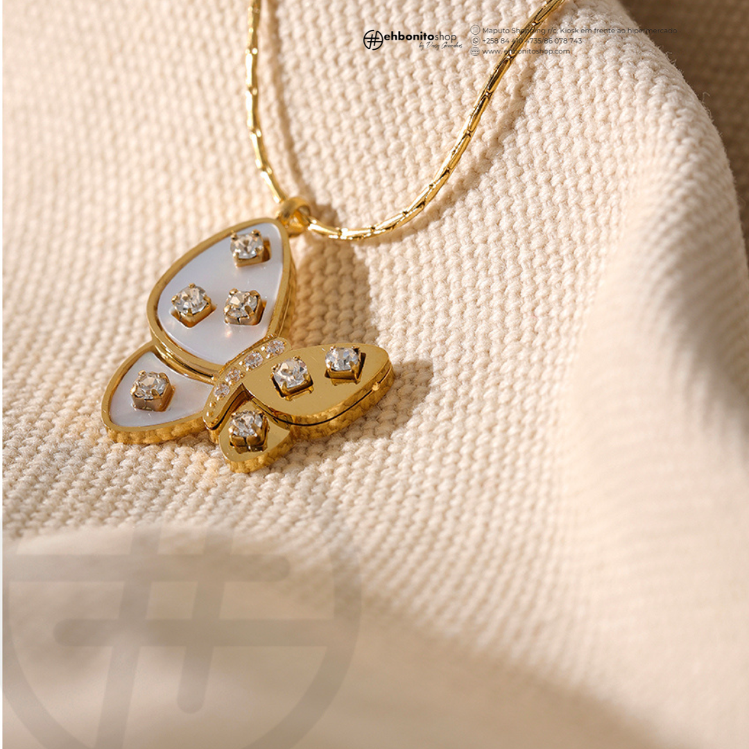 MARIPOSA MARINA- COLAR COM PINGENTE BORBOLETA banho Ouro 18k - EhbonitoshopMoz