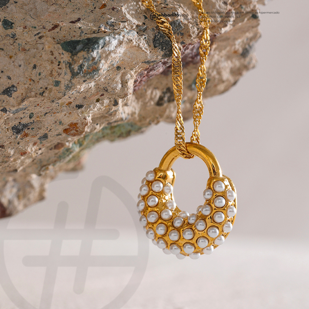 Malena - Argolas e Colar com Pingente cravejados de perolas banhado a ouro de 18k - EhbonitoshopMoz