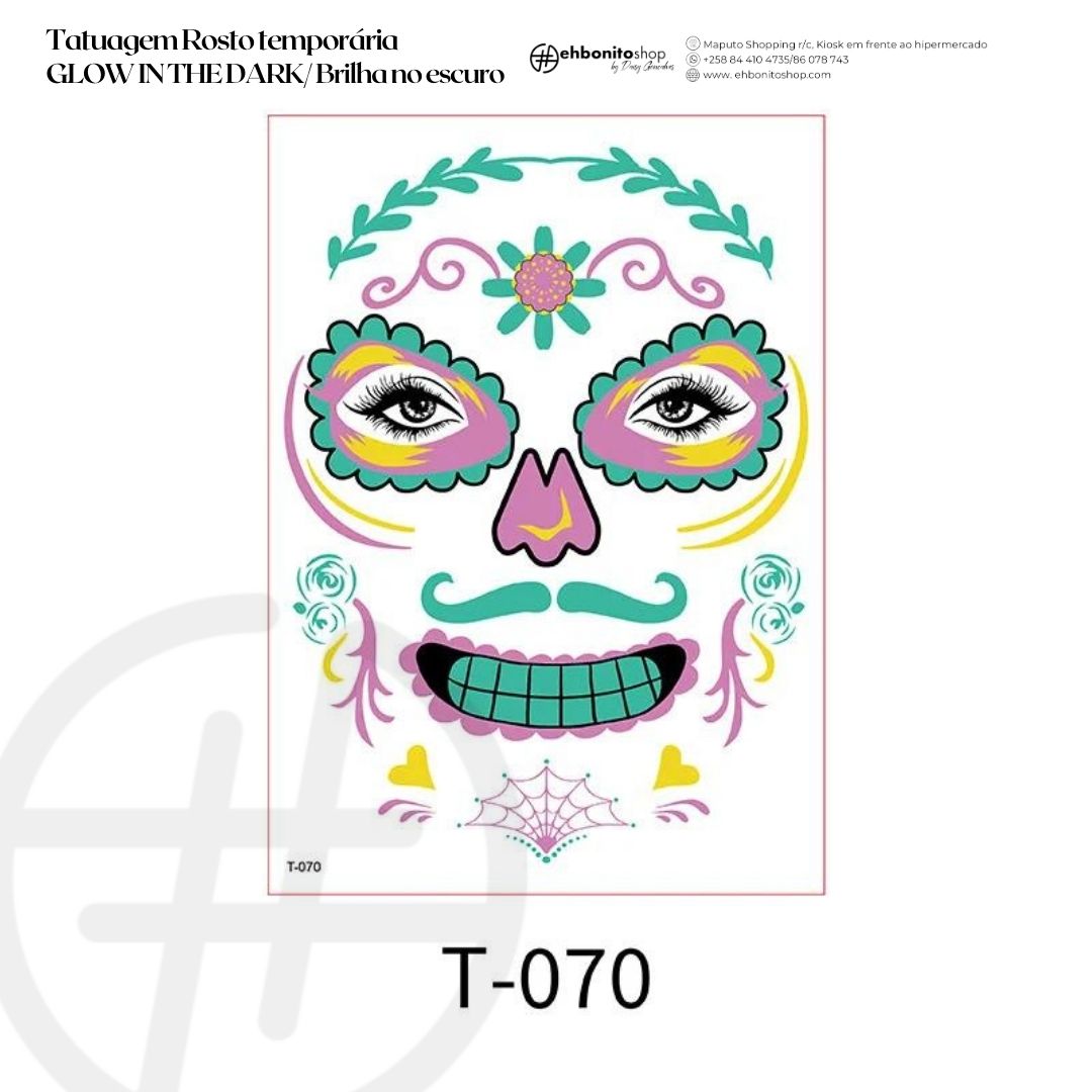 Tatuagem Rosto temporária GLOW IN THE DARK/ Brilha no escuro - EhbonitoshopMoz