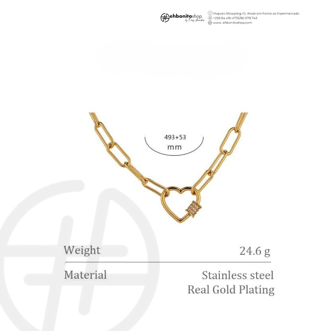 Bia - Colar com pingente e zirconias com banho de ouro 18k - EhbonitoshopMoz