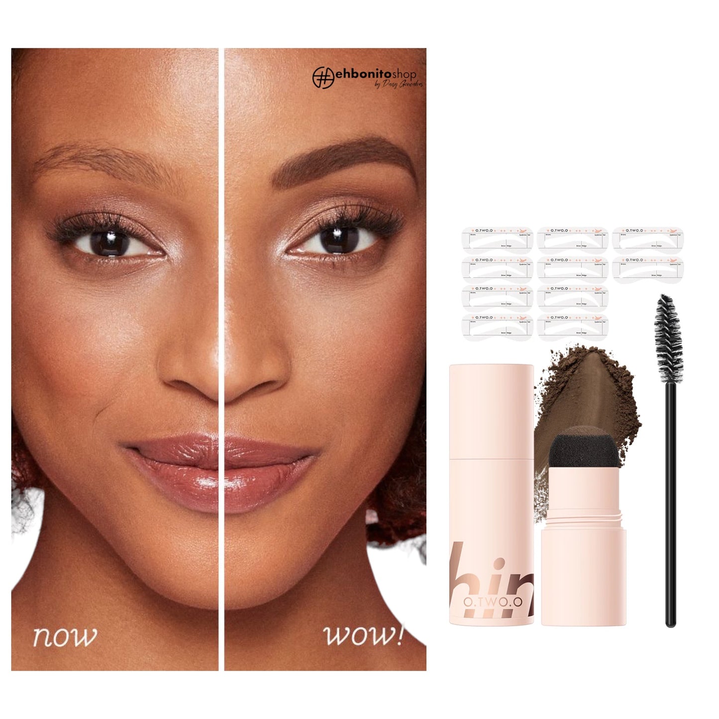 O.TWO.O Pó de Sobrancelha Multi Uso KIT - 02 DARK COFFEE BROWN - EhbonitoshopMoz