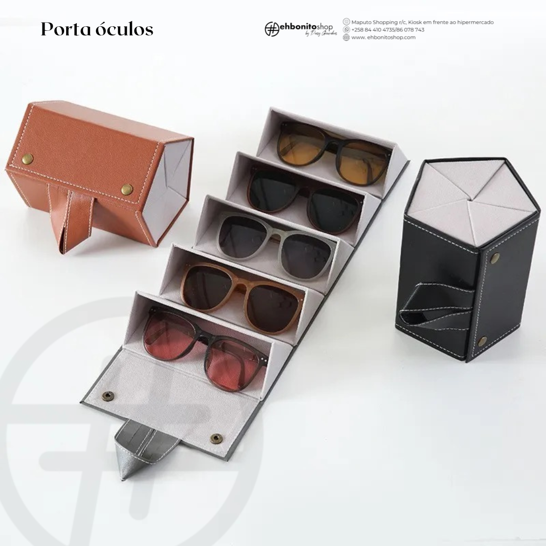 Organizador de Óculos com 5 Compartimentos, Caixa de Armazenamento de Óculos em PU, Expositor para Múltiplos Óculos - EhbonitoshopMoz