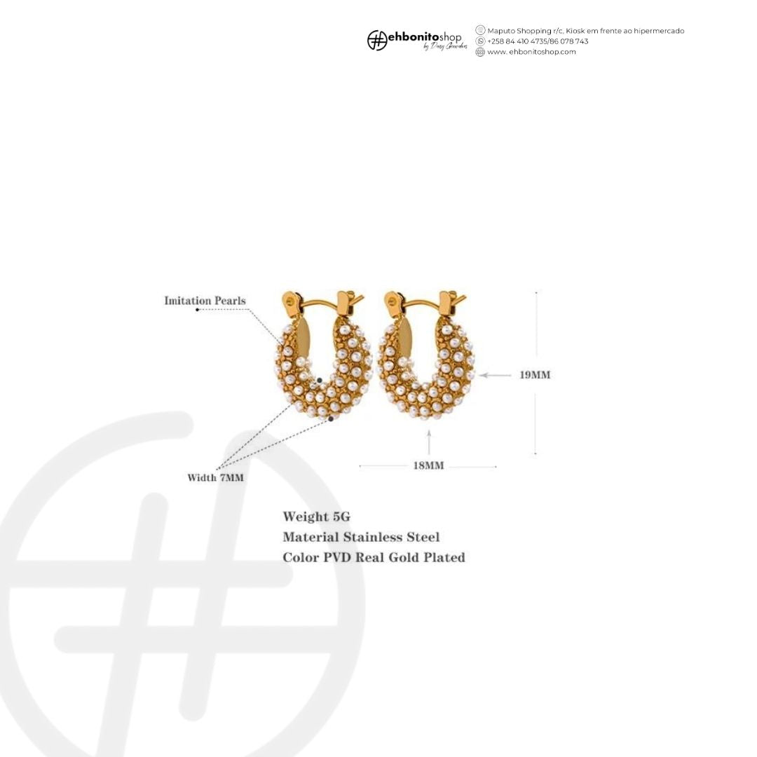 Malena - Argolas e Colar com Pingente cravejados de perolas banhado a ouro de 18k - EhbonitoshopMoz