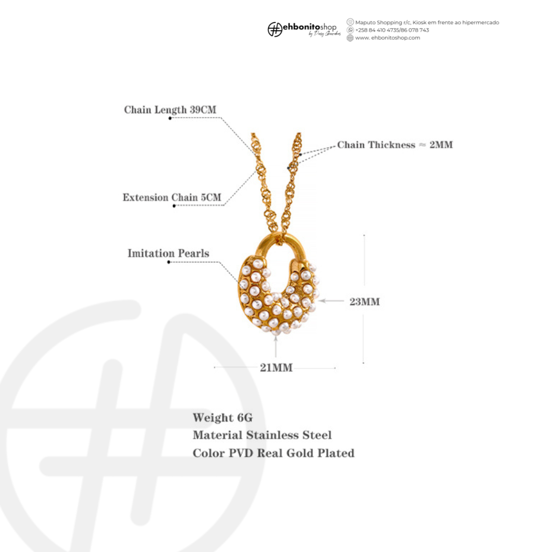 Malena - Argolas e Colar com Pingente cravejados de perolas banhado a ouro de 18k - EhbonitoshopMoz