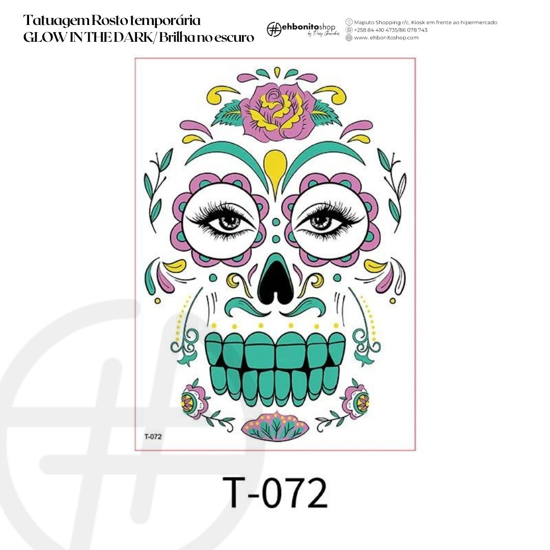 Tatuagem Rosto temporária GLOW IN THE DARK/ Brilha no escuro - EhbonitoshopMoz