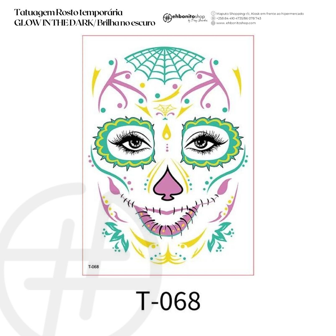 Tatuagem Rosto temporária GLOW IN THE DARK/ Brilha no escuro - EhbonitoshopMoz