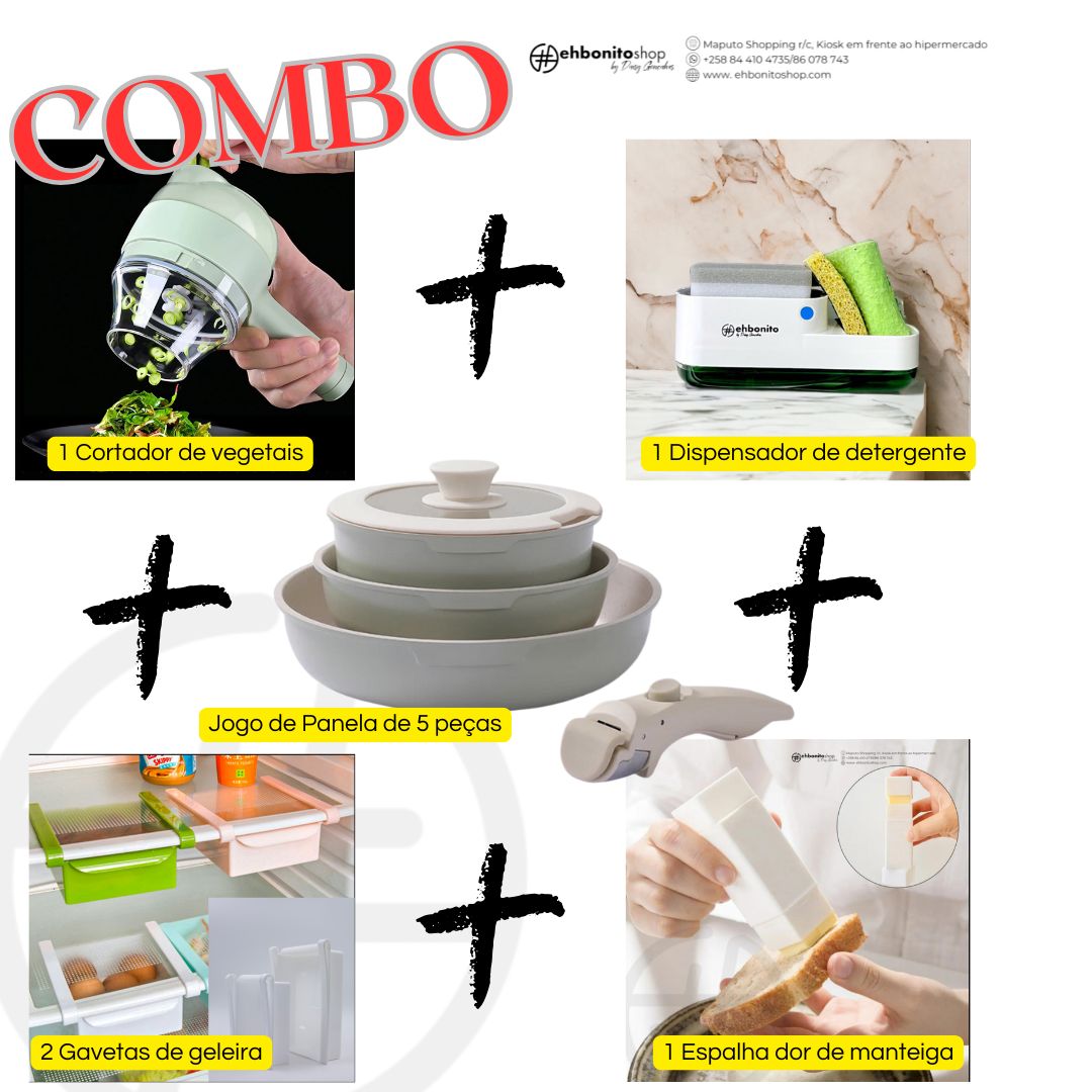 Conjunto de Panelas Antiaderentes com Cabo Removível, Compatível com Indução e Forno - EhbonitoshopMoz