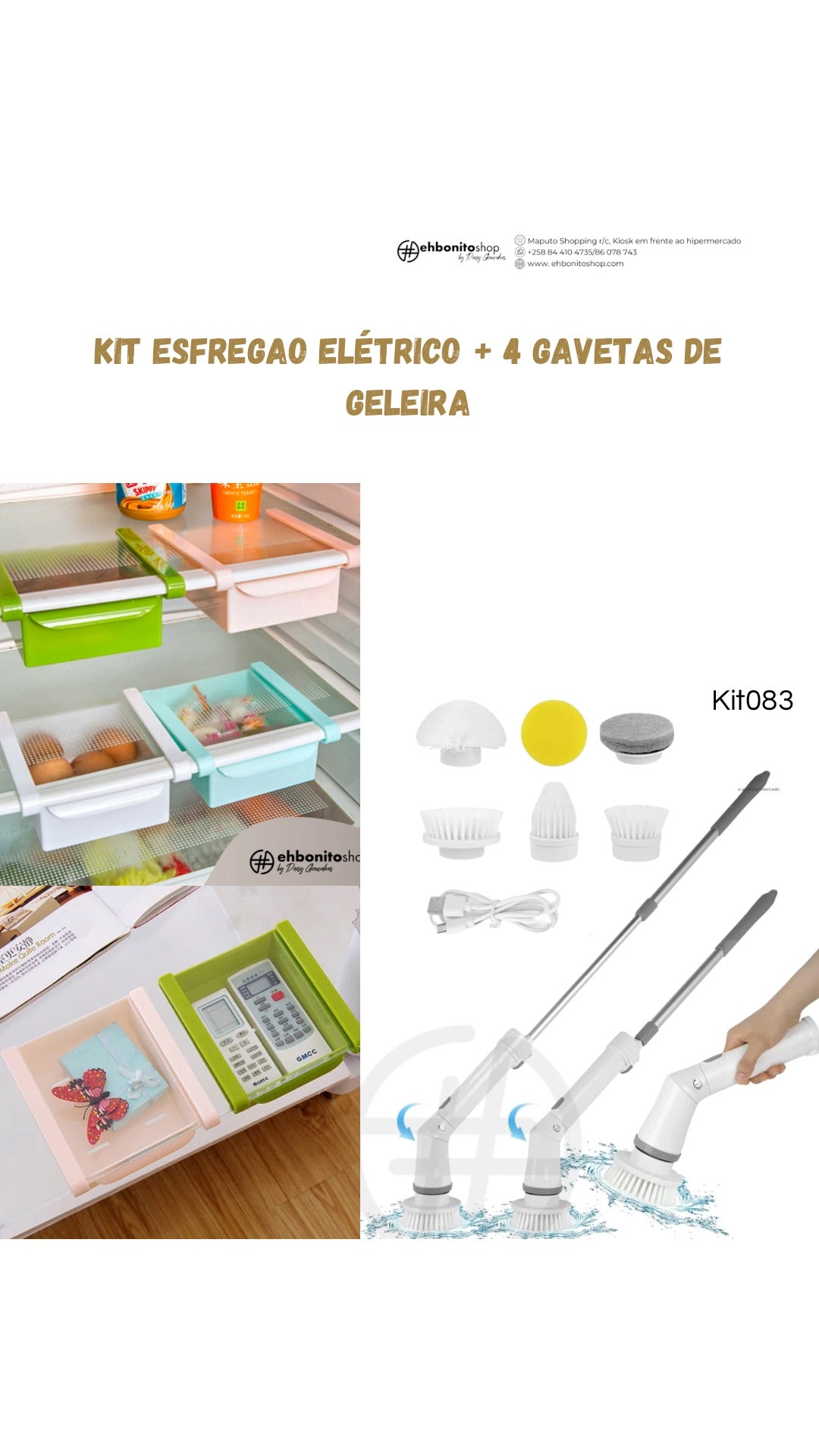 Kit esfregão Elétrico + 4 Gavetas de geleira